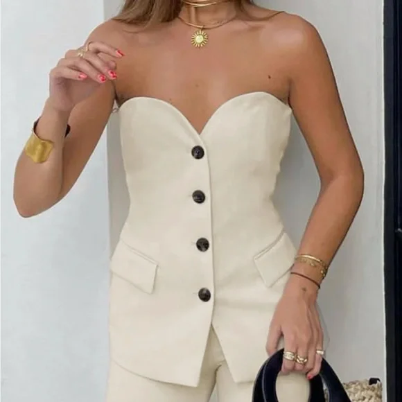 Commense Cream Buttoned Women's Pantsuit Set NEVER worn - Picture 5 of 13